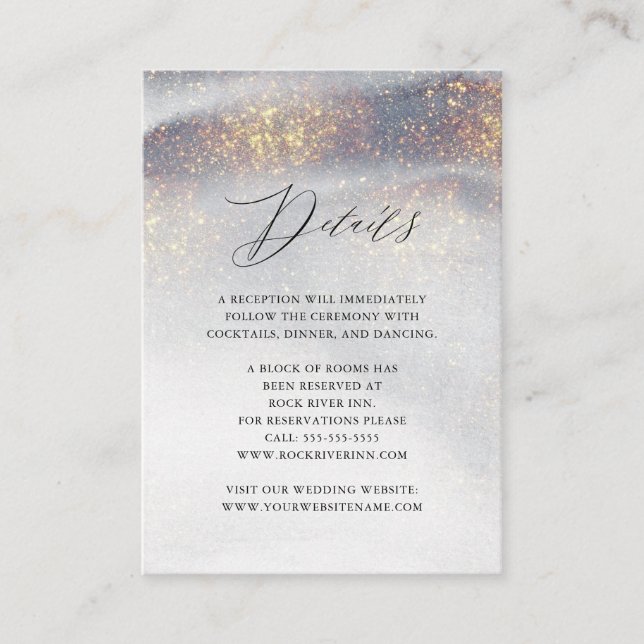 Chic Silver Gold Sparkle Watercolor Luxury Wedding Enclosure Card (Front)