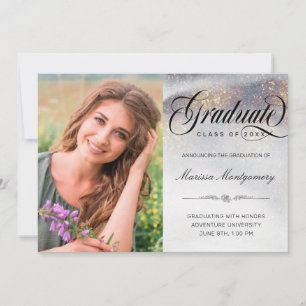 Chic Silver Gold Sparkles Photo Graduation Announcement