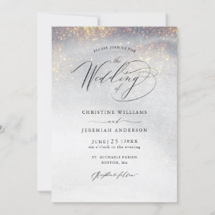 Chic Silver Gold Sparkles Watercolor Wedding Invitation