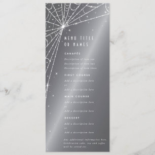 Chic Silver-Grey Diamond Spider Web Flat 4 Course Menu