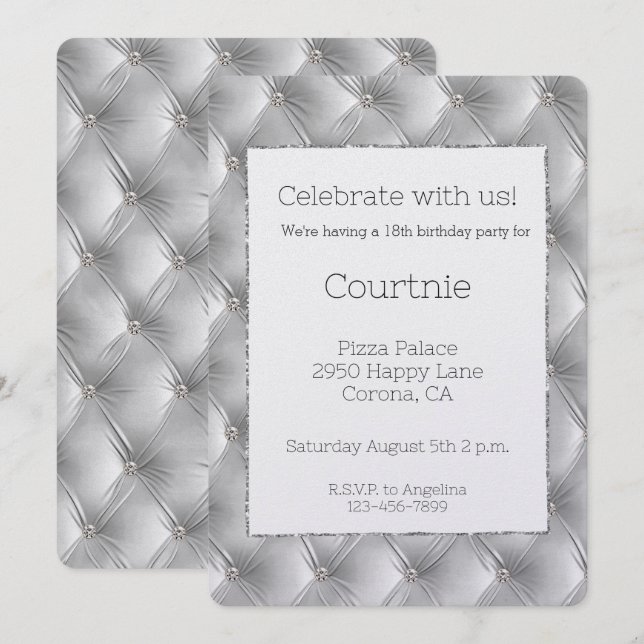 Chic Silver Grey Faux Velvet Birthday  Invitation (Front/Back)