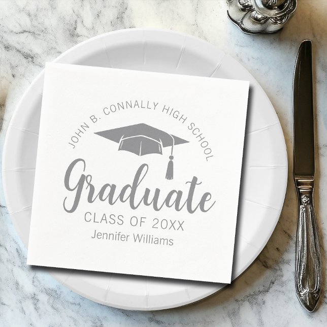 Chic Silver Grey Graduate Custom Graduation Party Napkin (Creator Uploaded)
