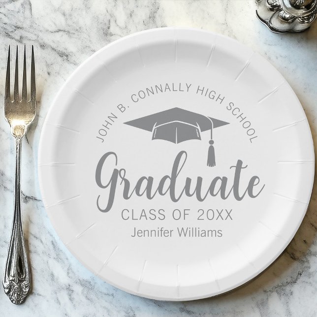 Chic Silver Grey Graduate Custom Graduation Party Paper Plate (Creator Uploaded)