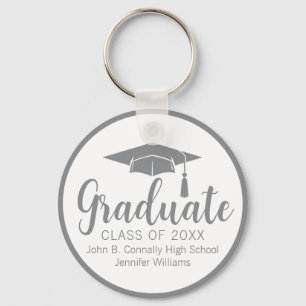 Chic Silver Grey Graduate Customised Graduation Key Ring