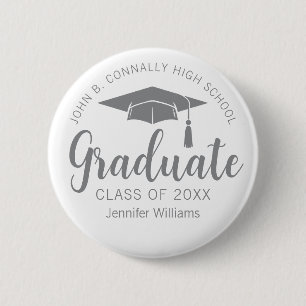 Chic Silver Grey Graduate Name Tag Graduation 6 Cm Round Badge