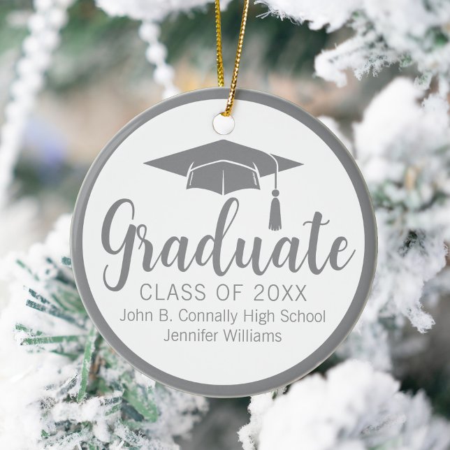 Chic Silver Grey Graduation Photo 2025 Christmas Ceramic Tree Decoration (Creator Uploaded)