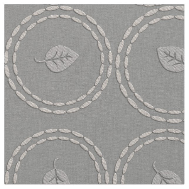Chic Silver Grey Leaf Pattern Fabric (Close Up)