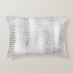 Chic Silver Grey White Snake Print Decorative Cushion