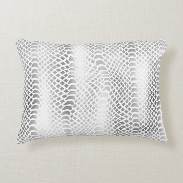 Chic Silver Grey White Snake Print Decorative Cushion (Front)