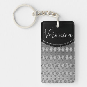Chic Silver Harlequin Personalised Key Ring
