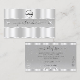 Chic Silver Light Grey Sparkling Diamonds Add Logo Business Card