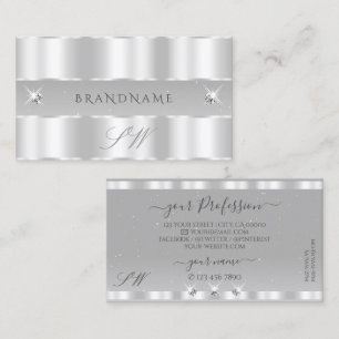 Chic Silver Light Grey Sparkling Diamonds Initials Business Card