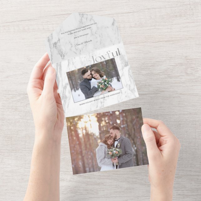 Chic Silver Marble Joyful Typography Photo All In One Invitation (Tearaway)