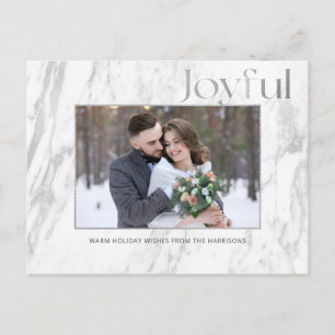 Chic Silver Marble Joyful Typography Photo Postcard