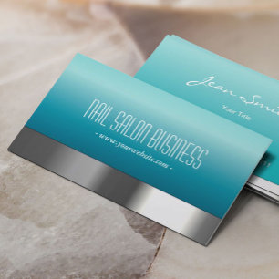 Chic Silver Nail Salon Fashion Blue Business Card