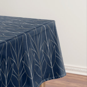 Chic Silver Navy Blue Elegant Deco Luxury Classy Tablecloth