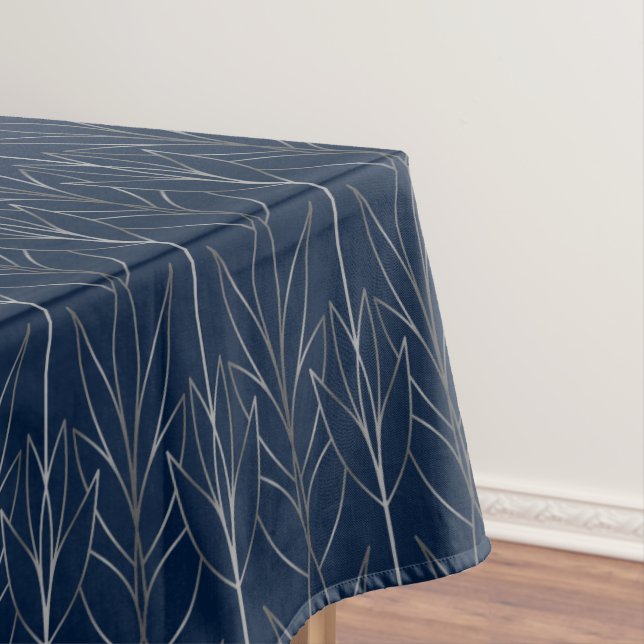 Chic Silver Navy Blue Elegant Deco Luxury Classy Tablecloth (In Situ)