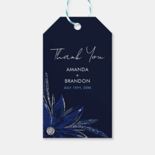 Chic Silver & Navy Blue Floral Wedding Gift Tags