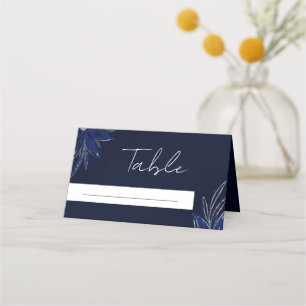 Chic Silver & Navy Blue Floral Wedding Place Card