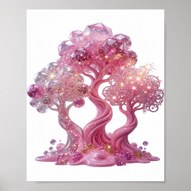 Chic Silver PINK DIAMOND TREE Print (Front)