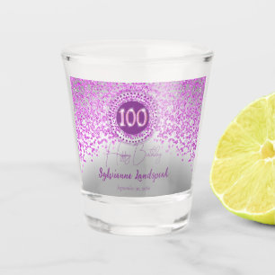 Chic Silver & Pink Glitter 100th Birthday Gift Shot Glass