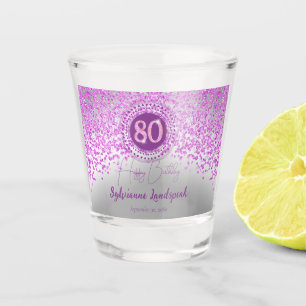 Chic Silver & Pink Glitter 80th Birthday Gift Shot Glass