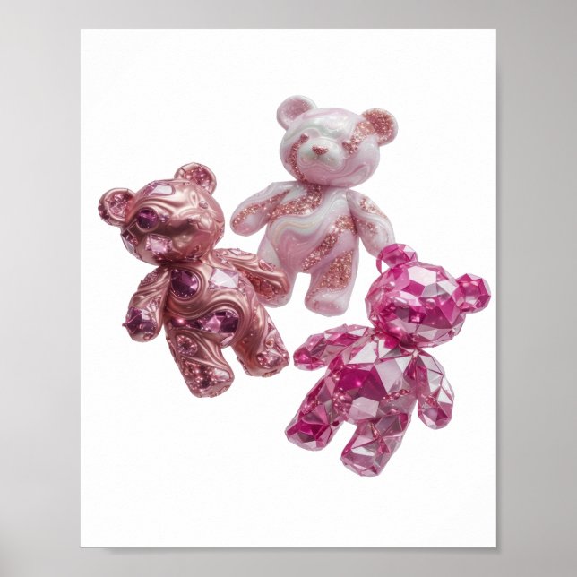 Chic Silver PINK TEDDY BEARS Quote Design Poster (Front)