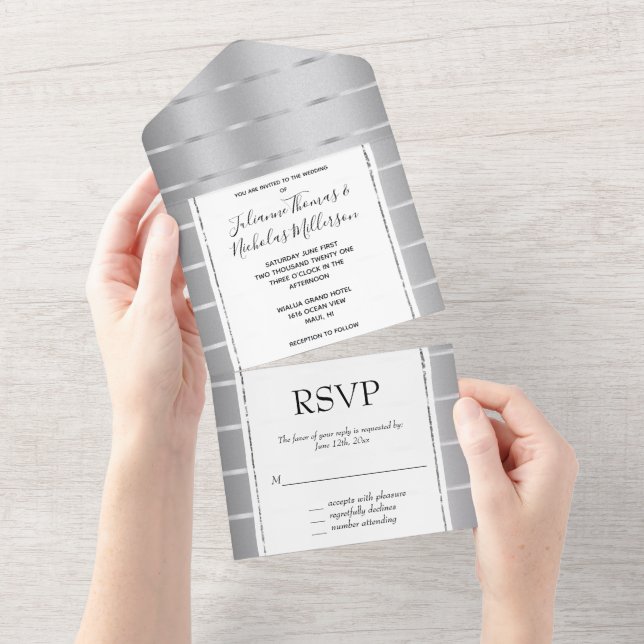 Chic Silver Ribbon Wedding All In One Invitation (Tearaway)