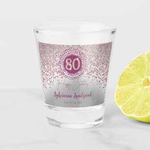 Chic Silver & Rose Gold Glitter 80th Birthday Gift Shot Glass