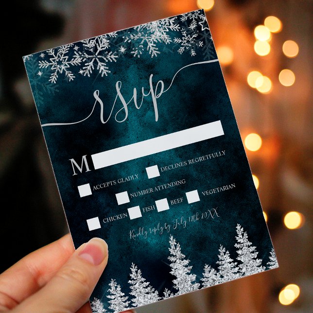 Chic silver snow pine green Christmas winter rsvp (Chic silver snow pine green Christmas winter rsvp)