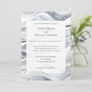 Chic Silver Sparkle Waves Wedding Invitation