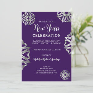 Chic Silver Stars New Years Invitation