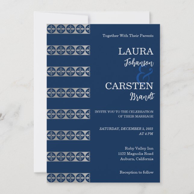 Chic Silver Stripes Wedding Invitation (Front)