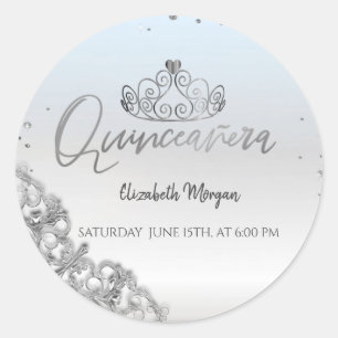 Chic Silver Tiara,Diamonds Quinceañera  Classic Round Sticker