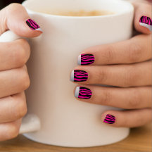 Chic Silver Tipped Pink Zebra Print Nails