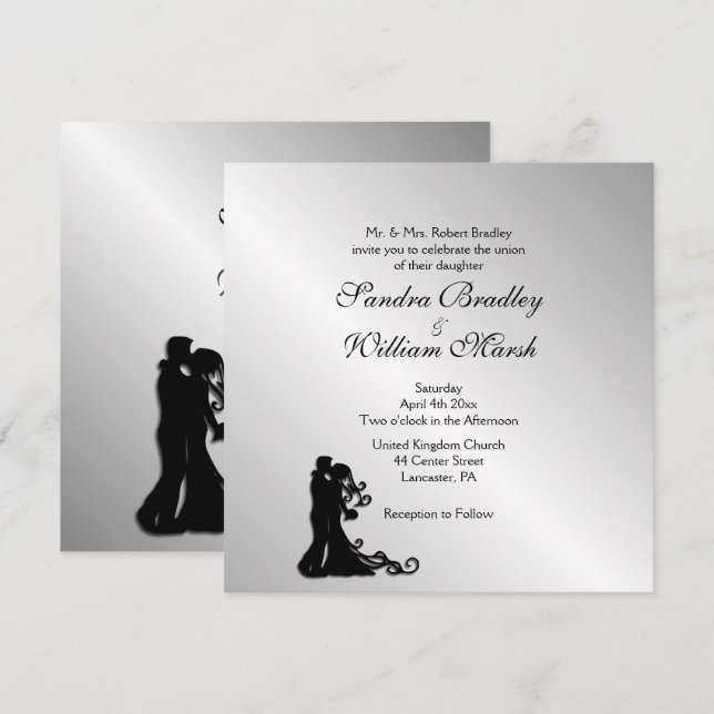 Chic Silver Wedding Invitation (Front/Back)