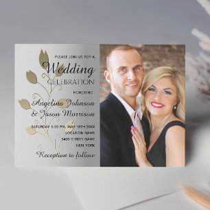 Chic Silver Wedding Invitation with Photo