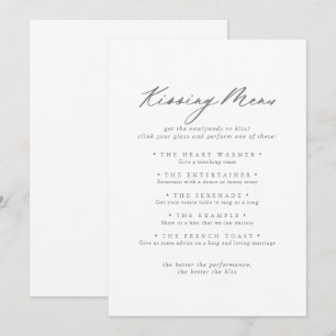 Chic Silver Wedding Kissing Menu Game Card