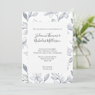 Chic Silver White Floral Wedding Invitation