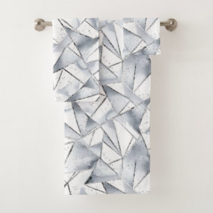 Chic Silver White Triangles Christmas Bath Towel Set