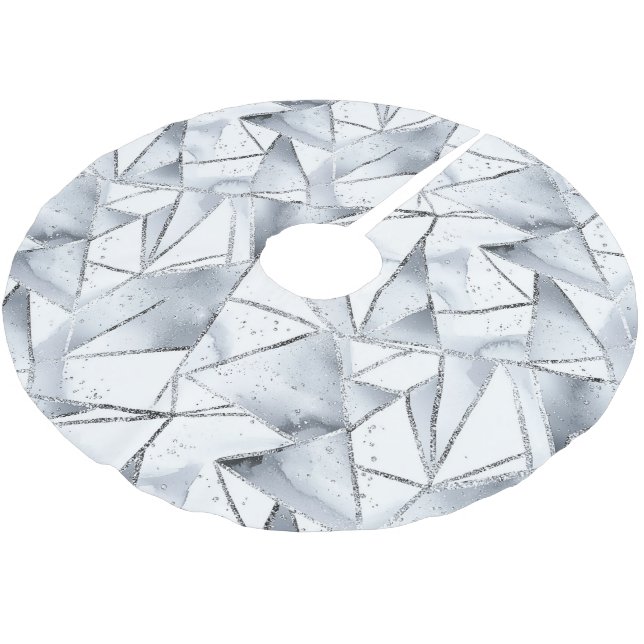 Chic Silver White Triangles Christmas Brushed Polyester Tree Skirt (Angled)