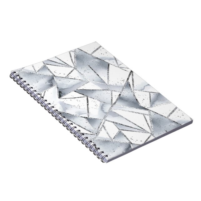 Chic Silver White Triangles Christmas Notebook (Right Side)