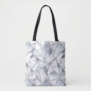 Chic Silver White Triangles Christmas Tote Bag
