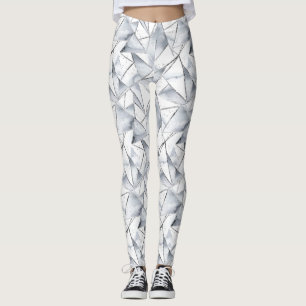 Chic Silver White Triangles   Leggings