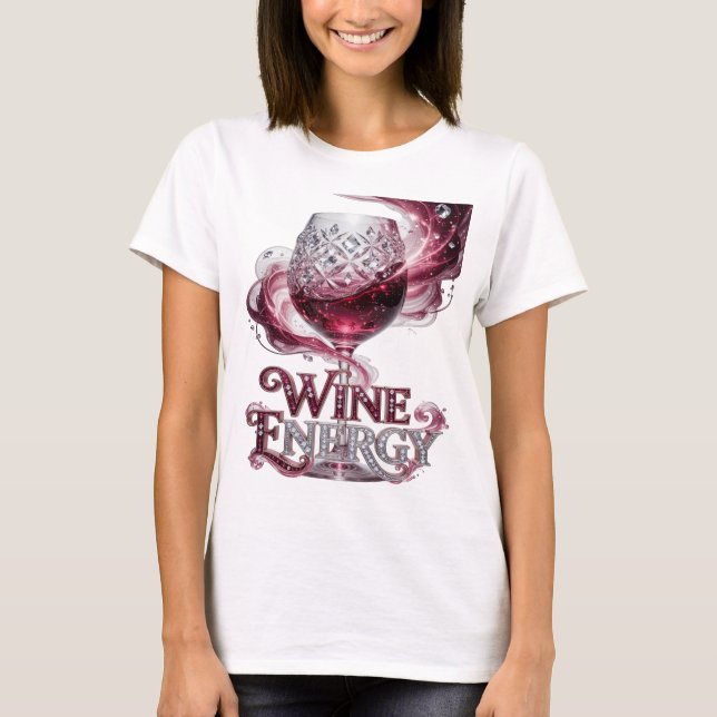 Chic Silver WINE ENERGY 3D Text Art T-Shirt (Front)