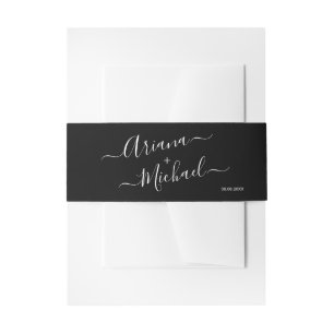 Chic Simple black and white Wedding Custom Names  Invitation Belly Band