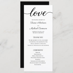 Chic Simple Black and White Wedding Love Script Programme