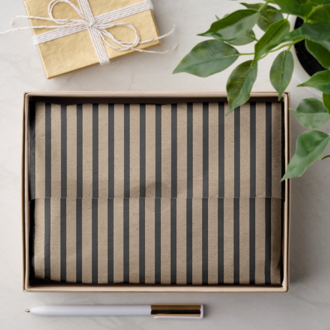 Chic Simple Black Stripes On Faux Brown Kraft Tissue Paper (Gift)
