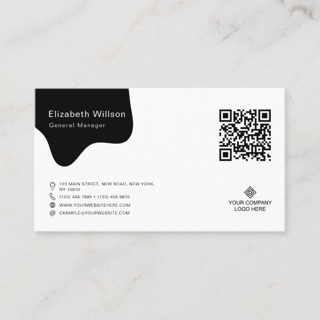 Chic Simple Business Logo Professional QR Code Card (Front)