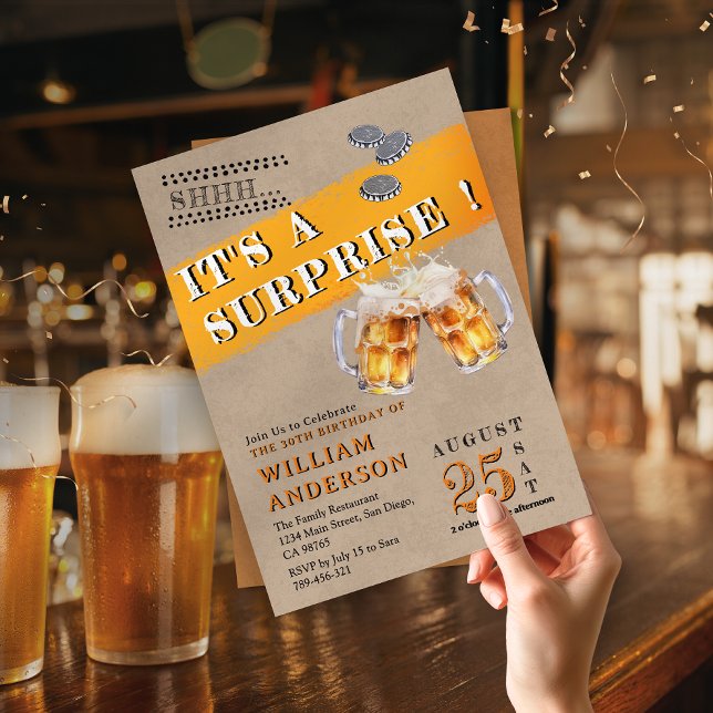 Chic Simple Cheers & Beers It's a surprise party Invitation (Chic Simple Cheers & Beers It's a surprise party Invitation)